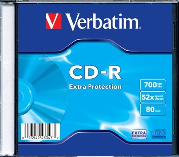 VERBATIM CD-R 700 МБ, 80 мин, тонкий футляр, 10 шт. в коробке!