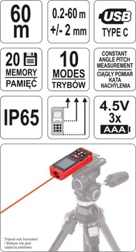 Лазерный дальномер YATO ЦИФРОВОЙ ИЗМЕРИТЕЛЬ 60M 73127