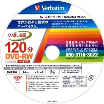 Verbatim DVD-RW x1-x4 Япония перезаписываемые компакт-диски в конверте, 10 шт.