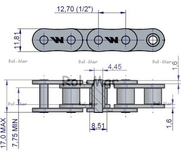 РОЛИКОВАЯ ЦЕПЬ WARYŃSKI 08B-1 1/2 2,5 М + ЗВЕНЬЕ