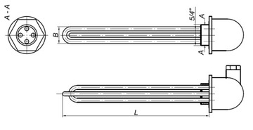 Нагреватель для котла ГРБК 2х2000Вт тип U 5/4'' польский W039