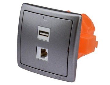 Настенная розетка скрытого монтажа 1 USB 1 RJ-45