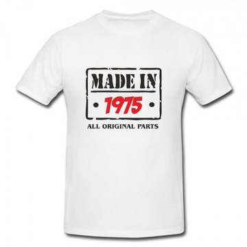 Koszulka na urodziny męska biała MADE IN 1975