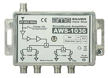 АНТЕННЫЙ УСИЛИТЕЛЬ DVB-T 4 ВЫХОДА AWS-1036 + F