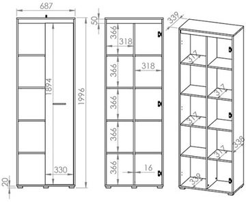 AVO 06 SONOMA КНИЖНЫЙ ШКАФ АНТРАЦИТОВЫЙ СВЕТ ML МЕБЕЛЬ