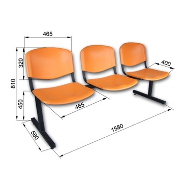 Пластиковая скамья ISO, рассчитана на 3 человека. в зал ожидания