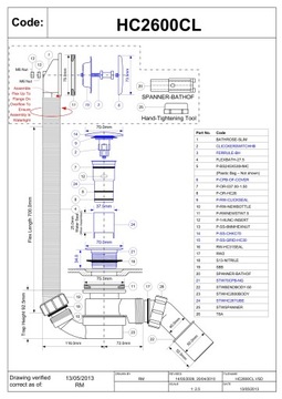 MCALPINE Сифон для ванны с клиновой пробкой, чистка сверху ХРОМ