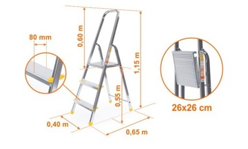 HOME алюминиевая 3-ступенчатая лестница ALVE 150 KG