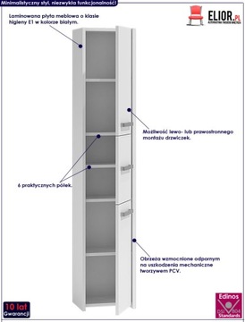 СТОЙКА ДЛЯ ШКАФА ДЛЯ ВАННОЙ 30x30x170 см, Ш33, БЕЛЫЙ КНИЖНЫЙ ШКАФ, ПОЛКИ ВЫСОКОЙ ВМЕСТИМОСТИ