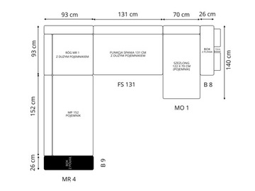 COCOMO M4 угловой диван, спальная функция, полка, пуфы, 4xCAPACITY