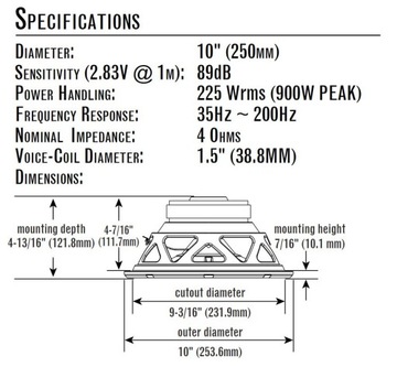 Стадия JBL 1010 динамика 25 см Subwoofer Power 225-900W