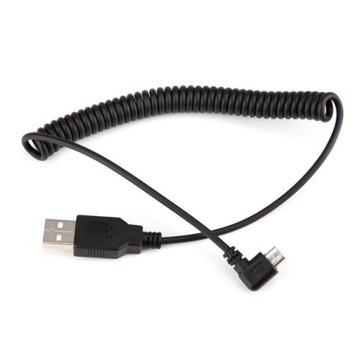 Угловой USB-кабель MicroUSB, пружинная спираль, 1М