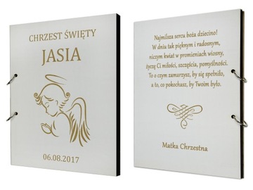 DREWNIANY ALBUM Z GRAWEREM NA CHRZEST DEDYKACJA