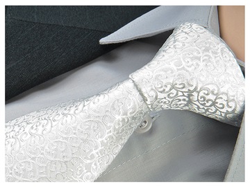 MIKROFIBRA Krawat Ślubny Paisley IVORY BIAŁY g161