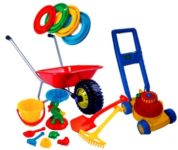 Set big gardener wheelbarrow+ mower+ bucket, 12el, фото