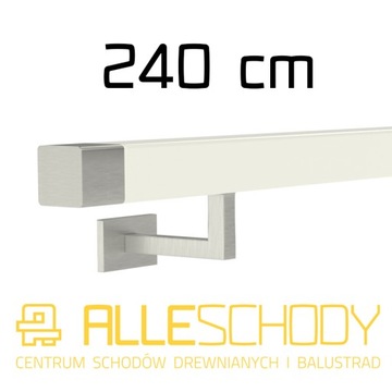 Handrail wall-mounted wooden 40x40 240cm white inox, фото