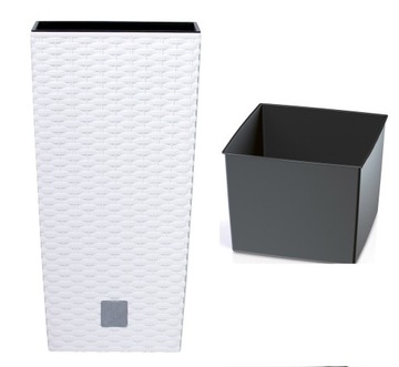 Flowerpot prosperplast 17 centimeters x 17 x 32, 4 centimeters diameter 22, 5 centimeters plastic white, фото
