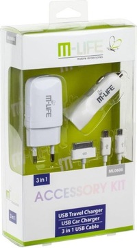 Зарядний пристрій USB. Блок живлення M-life 3 в 1 ML060