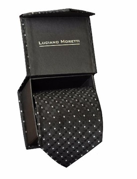 Krawat w kwadraty w pudełku mikrofibra 10cm czarny