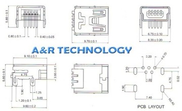 МИНИ-USB 5-КОНТАКТНЫЙ УГЛОВОЙ РАЗЪЕМ GPS LARK PS3 ПЛАНШЕТ