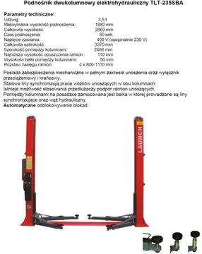 PODNOŚNIK 2-kolumnowy LAUNCH TLT-235SBA automat