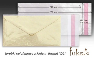 ~FUKSIK~ folijki celofanki z klejem 50szt 12x23 DL