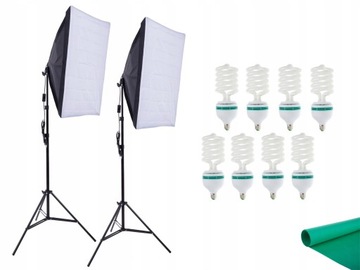 2x softbox 50x70 +2x statyw + 8x lampa 425W ciągłe