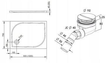 ДУШЕВОЙ ПОДДОН RADAWAY DELOS D 100x75 ПЛИТКА + СИФОН