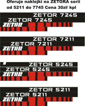 NAKLEJKI ZETOR 7211 5211 7245 5245 6245 6211 7711