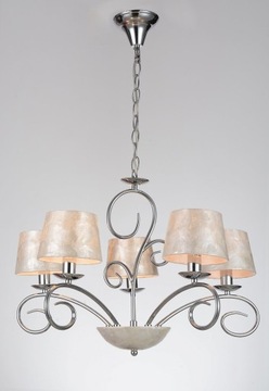 ŻYRANDOL BAROCO 5 LAMPA WISZĄCA ABAŻUR PERŁA CHROM