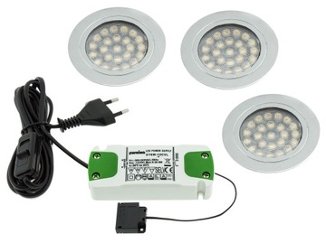 Kpl 3x ROUND LED 2W 12V oprawa sufitowa+zasilacz