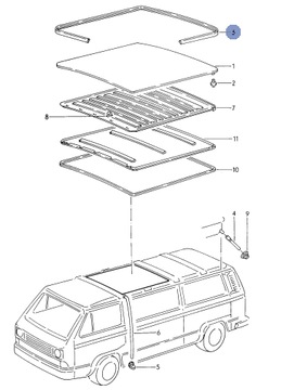 ORIGINÁLNÍ TĚSNĚNÍ STŘEŠNÍHO OKNA VW BUS T3