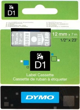 ЛЕНТА ДЛЯ ЭТИКЕТОК DYMO D1 12мм Прозрачная/Белая S0720600