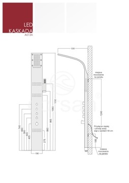 ДУШЕВАЯ ПАНЕЛЬ CORSAN LED КАСКАД КРАСНЫЙ СМЕСИТЕЛЬ