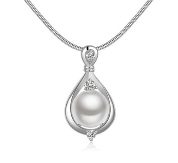 Cudowny srebrny naszyjnik perła i cyrkonie 925