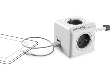 Планка Allocacoc PowerCube, 4 розетки, 2xUSB, 1,5 м