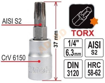 Бит Torx на головке 1/4 дюйма T8 YATO YT-7660