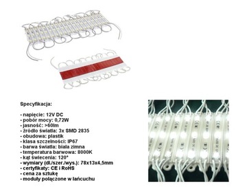 Moduł LED 3x SMD 2835 IP67 0,72W do reklamy 8000K