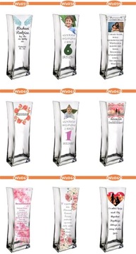 Элегантная ваза с принтом, БОЛЬШАЯ ТОЛСТАЯ СТЕКЛЯННАЯ подарочная С ПОСВЯЩЕНИЕМ, ГРАВИРОВКА