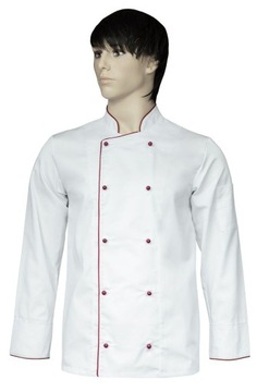 Kitel kucharski biały,lamówka bordowa, RD 2XL