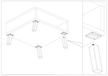 Ножки: деревянные наклонные квадратные ножки шириной 13 см.