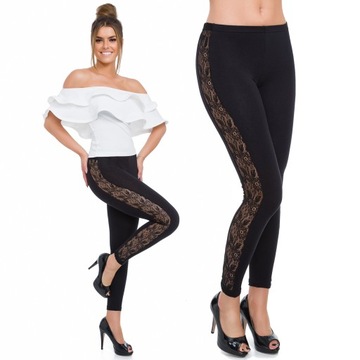 LEGGINSY Z KORONKĄ LAMPASY RURKI GETRY LPL XL/42