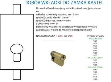 ПОЛУВСТАВКА ДЛЯ ОДНОСТОРОННЕГО ЗАМКА KASTEL 9/55