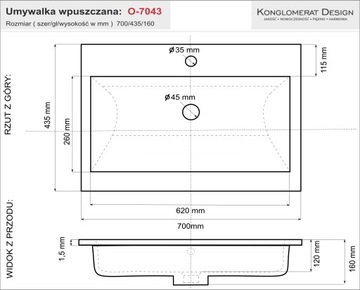 Умывальник Ozon 70 конгломерат, тонкий, глубокий бортик