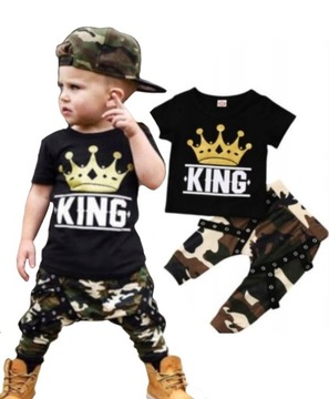 Zestaw dla chłopca komplet dres t-shirt spodnie baggy szelki moro KING 74