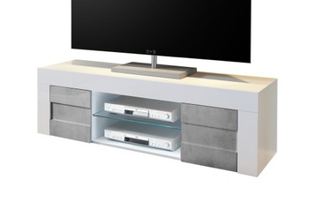 Easy włoska szafka rtv biała + beton pod tv lakier wysoki połysk Beauty