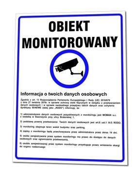 TABLICA MONITORING RODO OBIEKT MONITOROWANY 40x30!