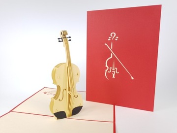 Skrzypce Wiolonczela Kartka 3D Prezent Zaproszenie Gratulacje Urodziny WOW