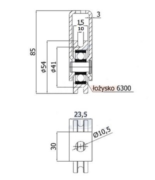 FI 54 МЕТАЛЛИЧЕСКИЙ РОЛИК С КАБЕЛЕМ FI 10 ТЯЖНОЙ РОЛИК