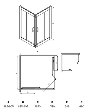 Besco Modern KABINA KWADRATOWA GRAFIT 90x90x165